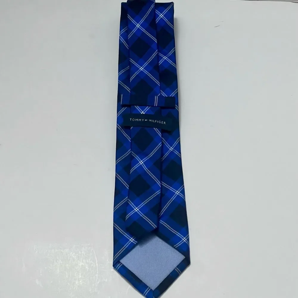 Tommy Hilfiger 100% Silk Tartan Plaid Designer‎ Tie Blue Preppy Business Necktie